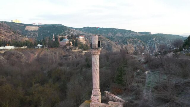 Aerial view of Osmangazi Mosque in Bilecik. 4K Footage in Turkey