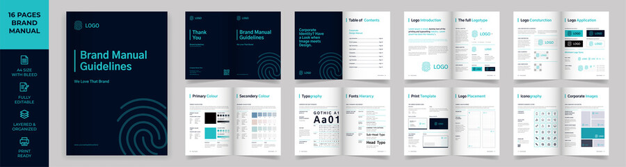 Brand Manual Template, Simple style and modern layout Brand Style , Brand Book, Brand Identity, Brand Guideline, Guide Book - obrazy, fototapety, plakaty