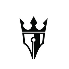 King pen writer vector flat illustration template. This design use crown symbol as nobility logo.