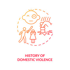 History of domestic violence red gradient concept icon. Violent behavior. Aggressive offense. Record of physical assault idea thin line illustration. Vector isolated outline RGB color drawing