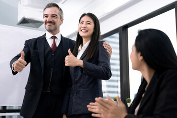 Business executives congratulate employees who have performed excellent, Success in work, Business people teamwork.