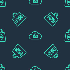 Set line Cloud download, Weight and pounds on seamless pattern. Vector.