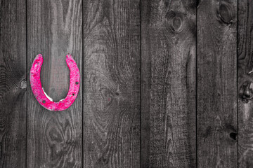 A horseshoe hung on a wooden door