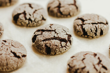 chocolate homemade cookies with cracks. baking at home