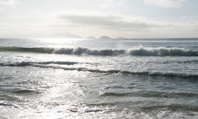 Ocean surf on the beach of Copacabana. Rio de Janeiro,