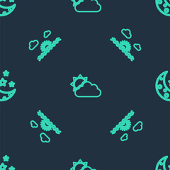 Set line Sun and cloud weather, Sunset and Moon stars on seamless pattern. Vector.