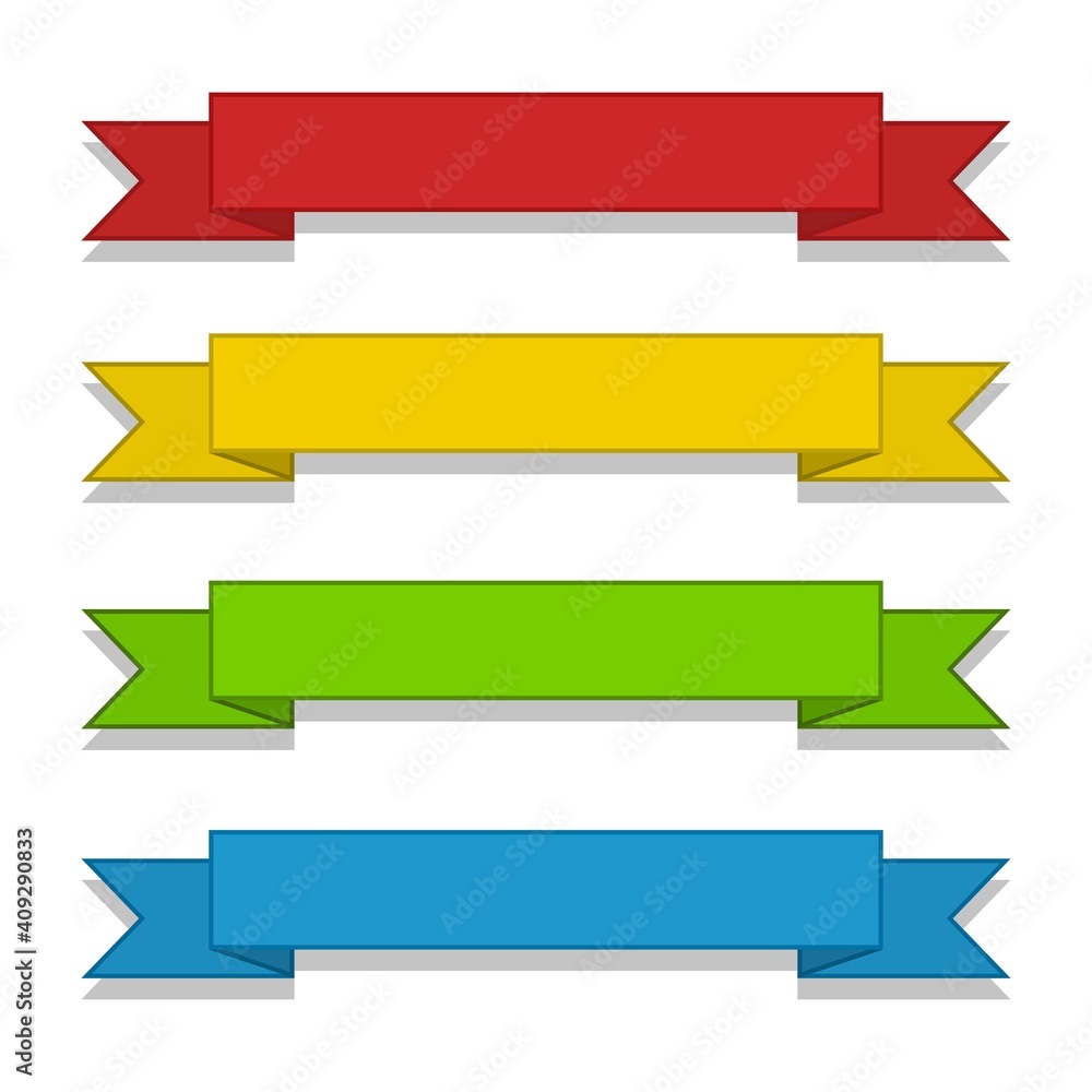 Poster set of colorful banner ribbons icon. label, badge and borders collection. simple design element of r