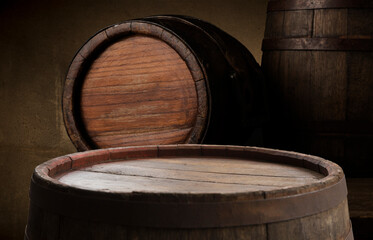 background of barrel and worn old table of wood