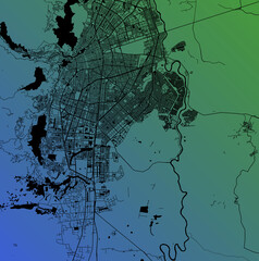 Cali, Valle del Cauca, Colombia (COL) - Urban vector megacity map with parks, rail and roads, highways, minimalist town plan design poster, city center, downtown, transit network, gradient blueprint