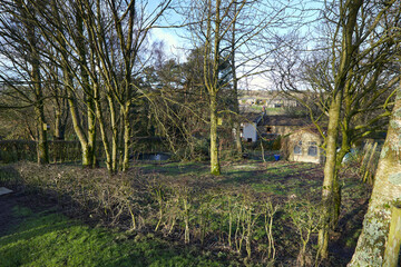 Moorland farm cottage in bright winter sun
