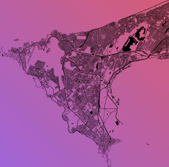 Dakar, Senegal (SEN) - Urban vector megacity map with parks, rail and roads, highways, minimalist town plan design poster, city center, downtown, transit network, gradient blueprint © Ilya