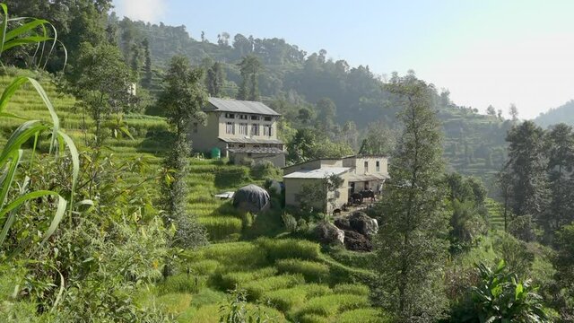 Village houses on hillside, Banepa, Bagmati Province, Nepal