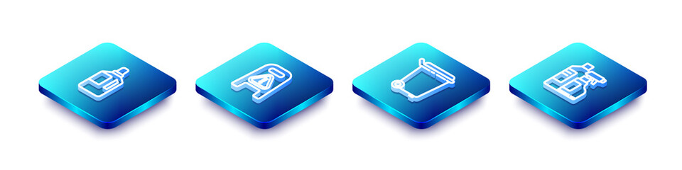 Set Isometric line Fabric softener, Wet floor and cleaning in progress, Trash can and Bottles for agent icon. Vector.