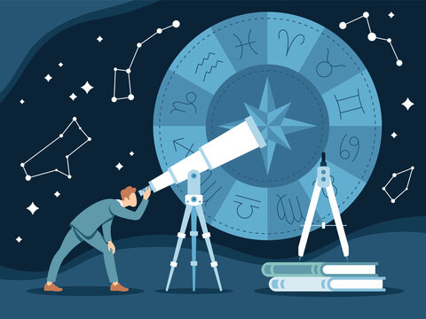 Vector illustration of modern astrologer making horoscopes