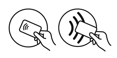 Contactless payment, credit card and hand tap pay wave logo. Vector wireless NFC and contactless pay pass icon set. Vector illustration.