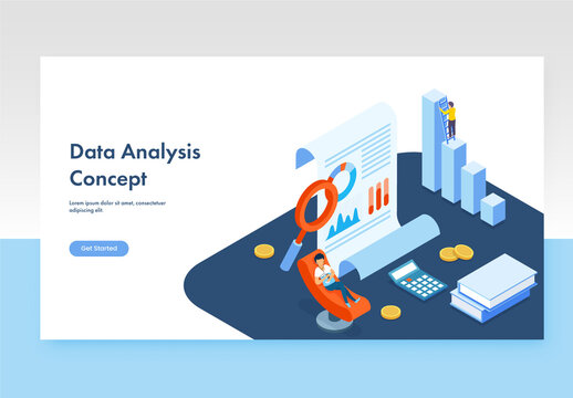 Data Analysis Concept Based Landing Page with Financial Infographic Report, Bar Graph and Analysts Maintain Data