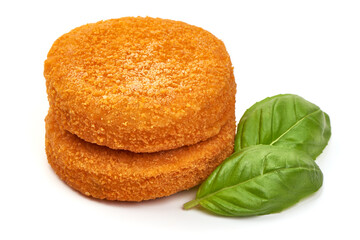 Chicken cordon bleu in breadcrumbs, isolated on white background