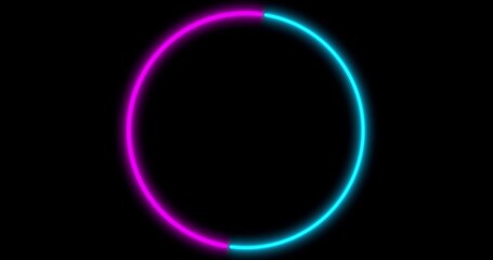Neon Circle background with LED frame screens. Fluorescent abstract blue, purple color. . 3D illustration