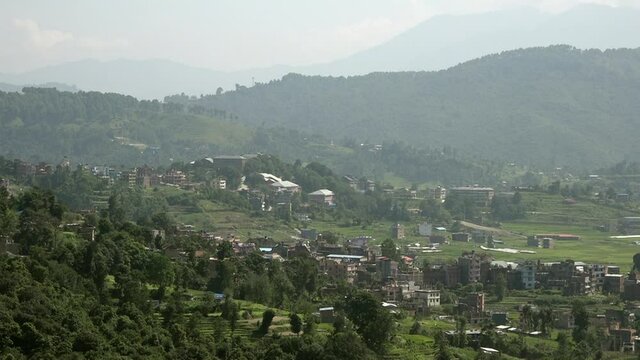 Wide view of city outskirts and hills, Banepa, Bagmati Province, Nepal