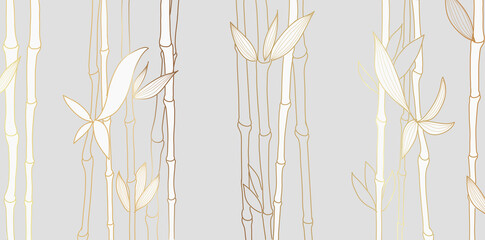 Luxury wallpaper design with Golden bamboo and natural background Japanese pattern design for wall arts, fabric, prints vector. - obrazy, fototapety, plakaty