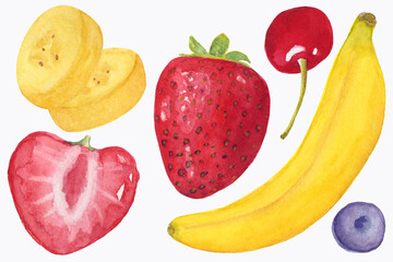 Fototapeta premium Watercolor Summer Fruit Set. Summer illustration. Fruit slices art