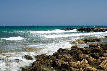Fototapeta na wymiar coast and sea, waves and rocks, Gouves, Crete, Greece