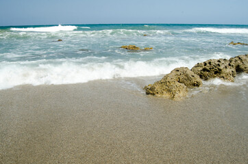 coast and sea, waves, sand beach, Gouves, Crete, Greece