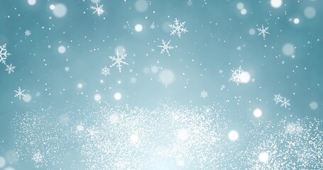 Snowflakes and bokeh lights on the blue Merry Christmas background. 3D rendering 3D illustration