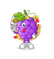 Grape hold love letter illustration. character vector