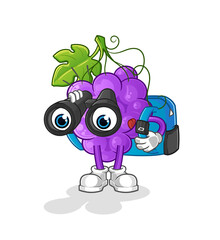 Grape with binoculars character. cartoon mascot vector
