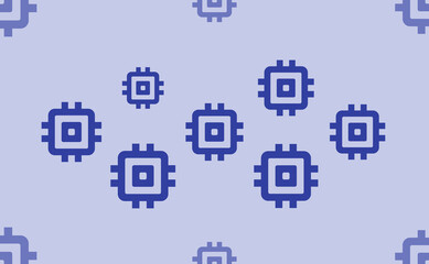 Fototapeta premium Seamless pattern of large isolated blue chip symbols. The pattern is divided by a line of elements of lighter tones. Vector illustration on light blue background