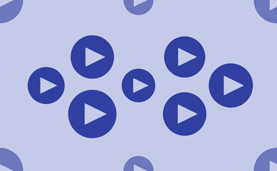 Seamless pattern of large isolated blue play symbols. The pattern is divided by a line of elements of lighter tones. Vector illustration on light blue background