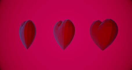 Romantic pattern with polygonal red hearts. For Valentine's Day event. Loop animation 4k. 3D rendering 3D illustration