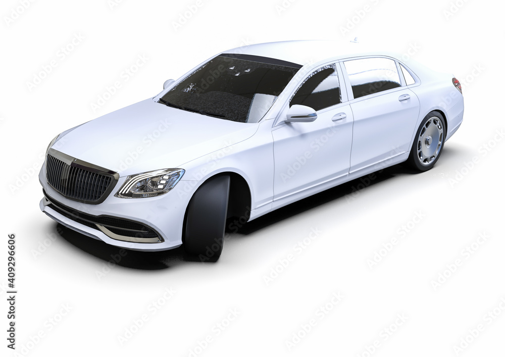 Poster 3d render image representing a high class limousine in white
