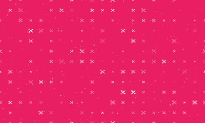 Seamless background pattern of evenly spaced white scissors symbols of different sizes and opacity. Vector illustration on pink background with stars