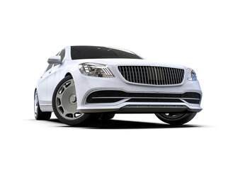3D render image representing a high class limousine in white 