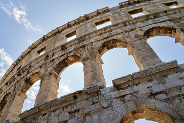 Obraz premium Ancient Roman amphitheater arena ruins in Pula, Croatia.