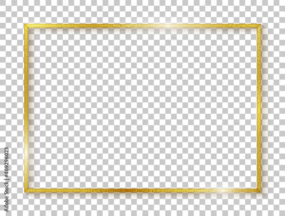Poster gold rectangle border. gold frame boarder. golden vintage border. shiny glowing realistic rectangle 