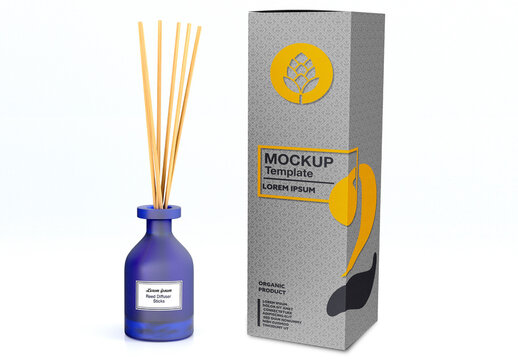 Reed Diffuser Glass Bottle with Box Mockup