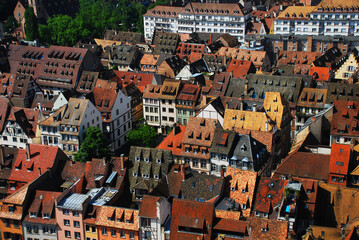 Fototapeta na wymiar Summer view of authentic houses in the French city of Strasbourg in Alsace province.