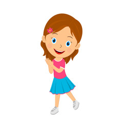 cute cartoon girl clap her hands
