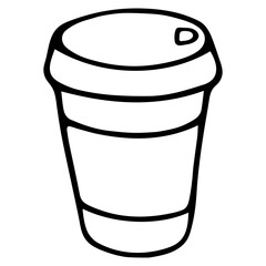 Vector illustration. Paper or plastic disposable сup isolated on white background. Hand drawn simple doodle clipart. Perfect for menu, poster, food banner, collage, card, social media