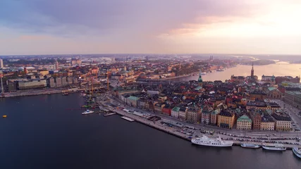 Fototapete Stockholm Aerial view over Gamla Stan in central Stockholm during sunset, Sweden