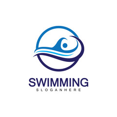 Swimming logo vector illustration design.Swimming Club. Swimmer logo design template