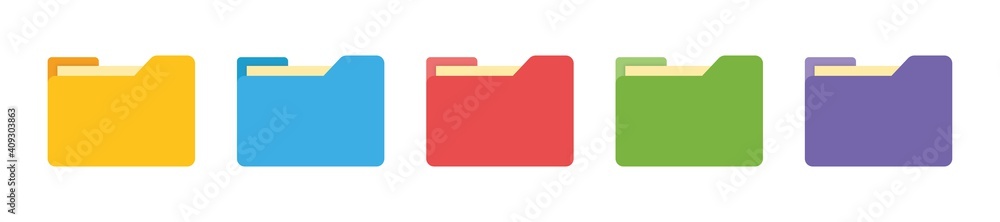 Poster colorful file folder icon set isolated on white background. folder with document flat vector element
