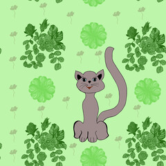 Cat on a floral background