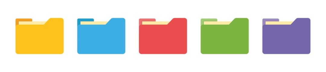 Colorful file folder icon set isolated on white background. Folder with document flat vector element. Vector illustration. - obrazy, fototapety, plakaty