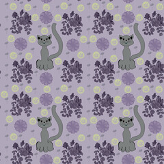 Cats on floral lilac background