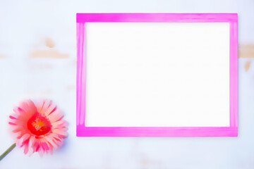 pink flower on white wooden table with pink frame. illustration painting backgroundpink flower on white wooden table with pink frame. illustration painting background