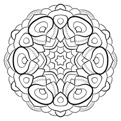 Contour mandala for color book. Monochrome illustration. Symmetr